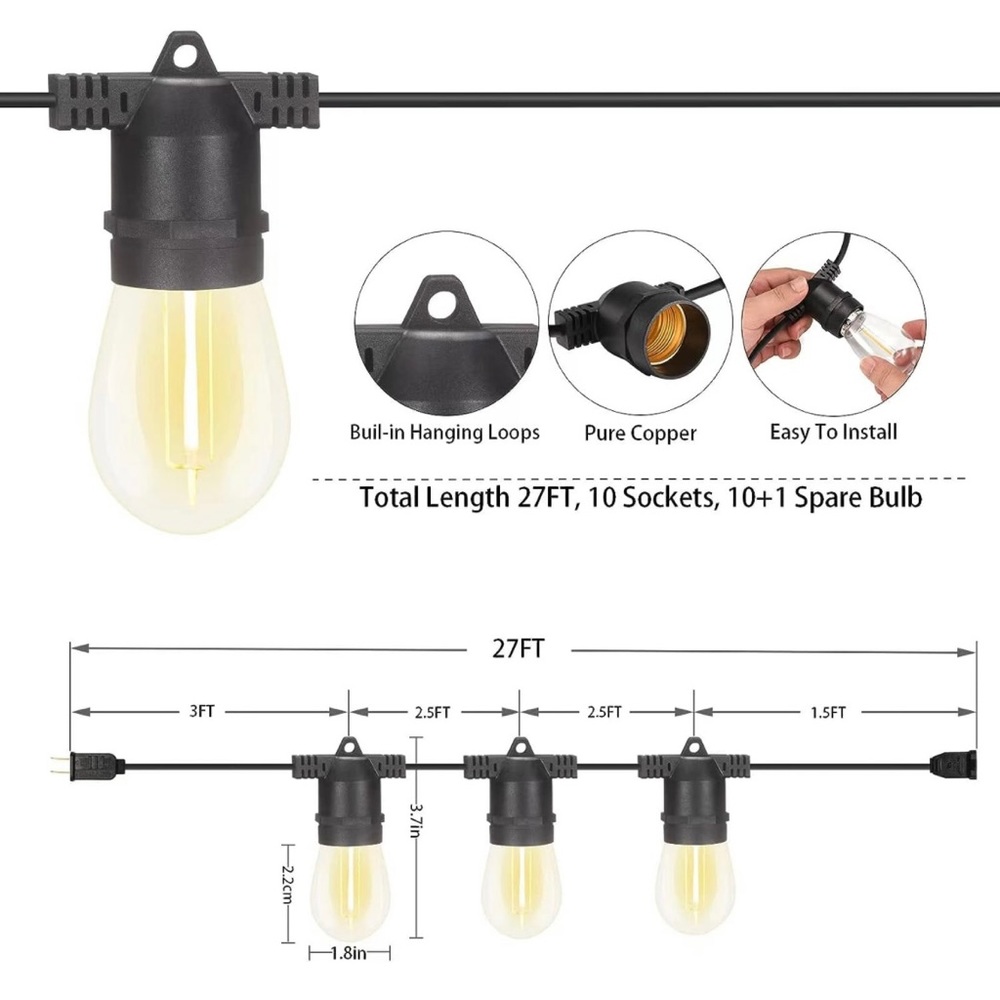 27ft outdoor LED string lights home garden patio decor
